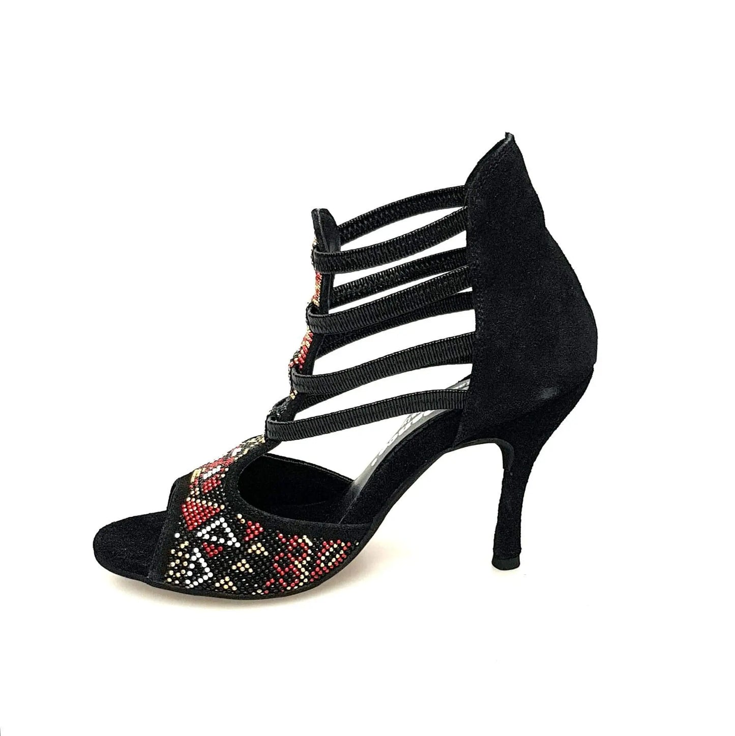 Sandalo donna Sara Gold (460PW) in camoscio nero con dettaglio oro a spillo e rivestimento in camoscio nero.