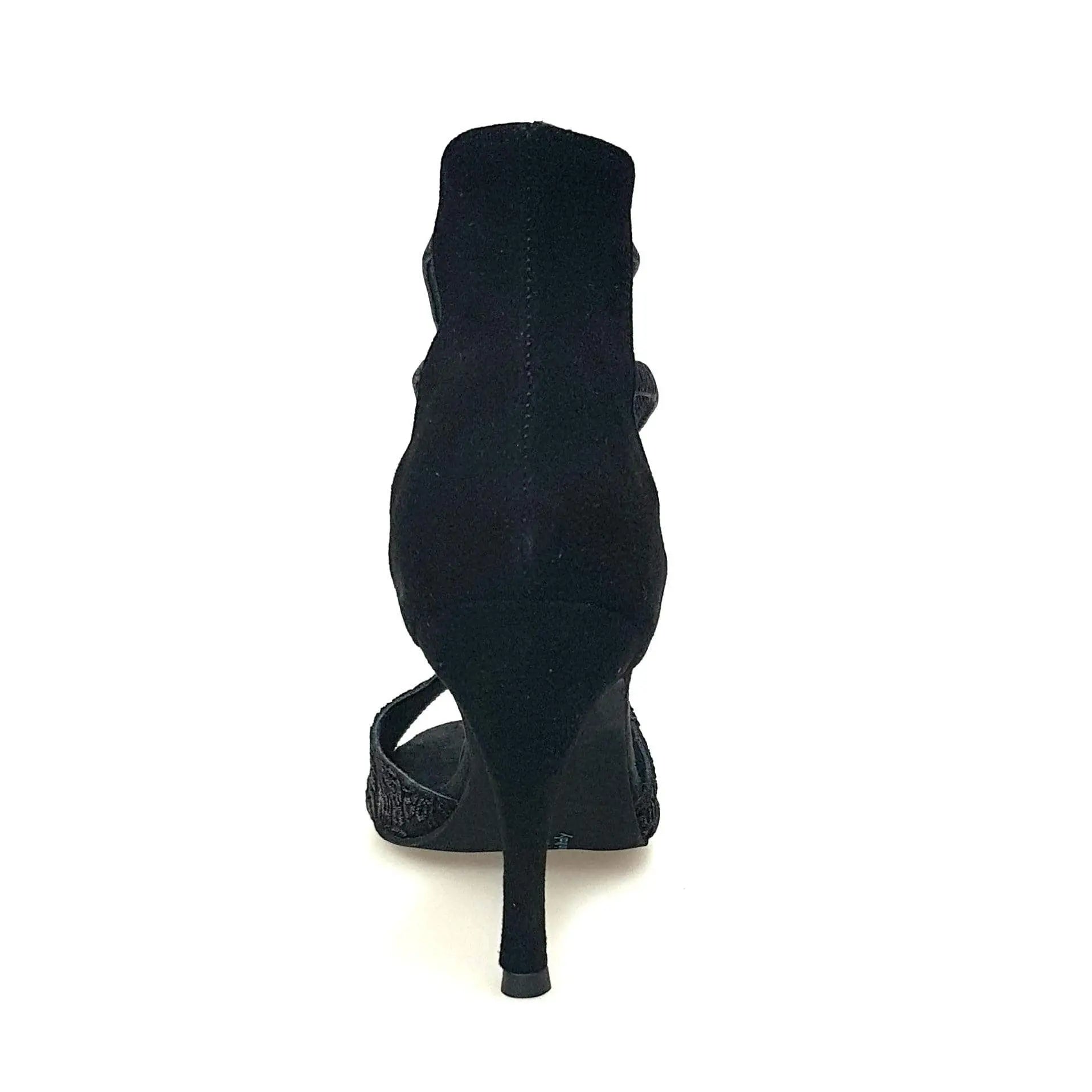 Sandalo donna Lilith (460) di Wish Dance Shop con ricamo oro rilievo e tallone in camoscio nero.