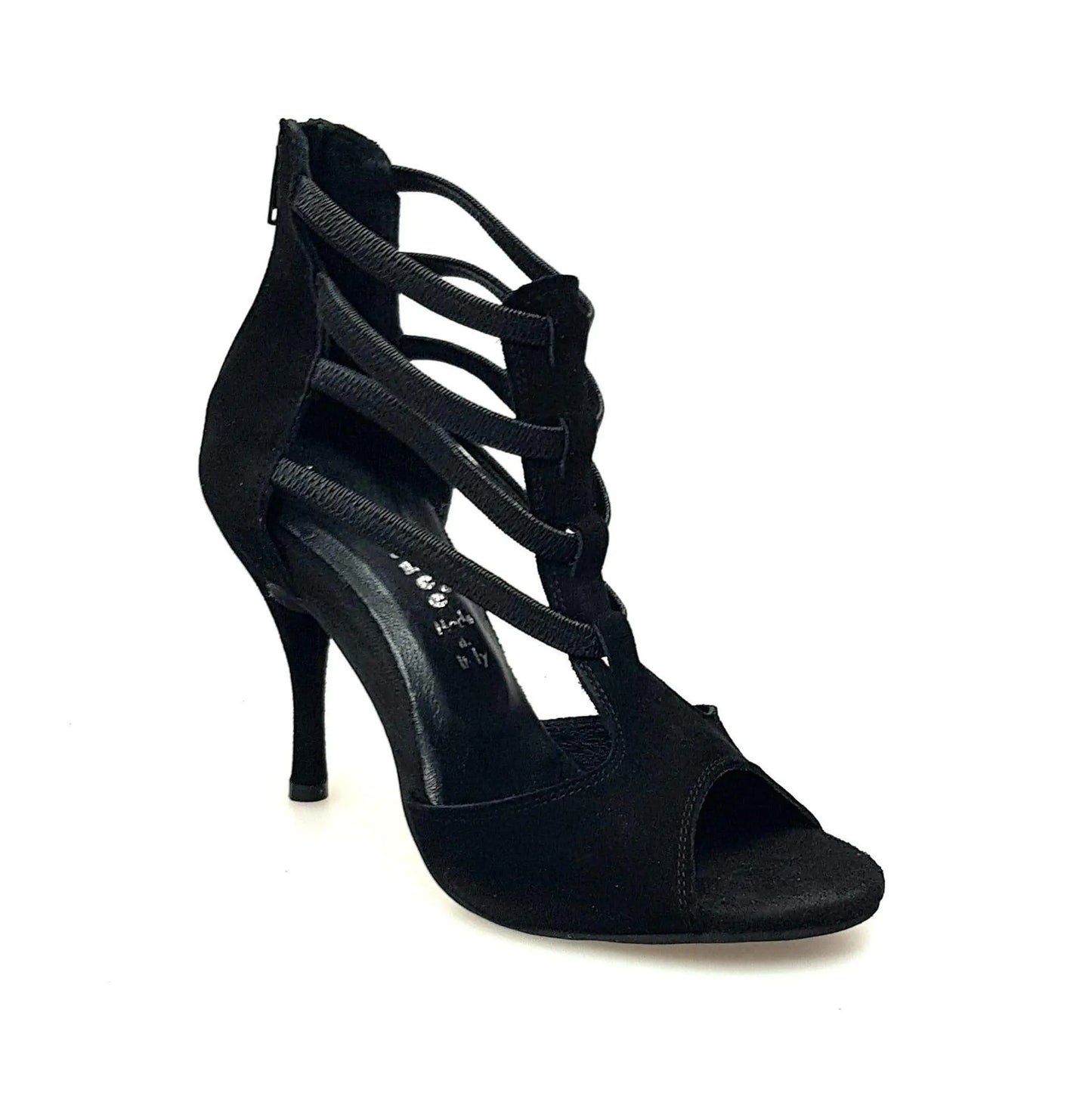 Sandalo donna Lilith Zip in camoscio nero con zip sul tallone, scarpa Wish Dance Shop, elegante e comoda.