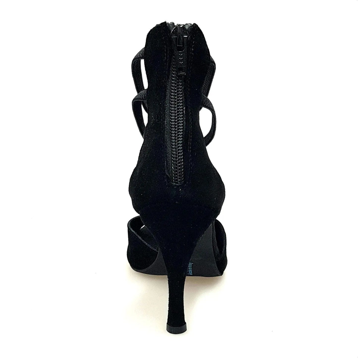Sandalo donna Lilith Zip in camoscio nero con zip sul tallone, scarpa Wish Dance Shop, elegante e comoda.