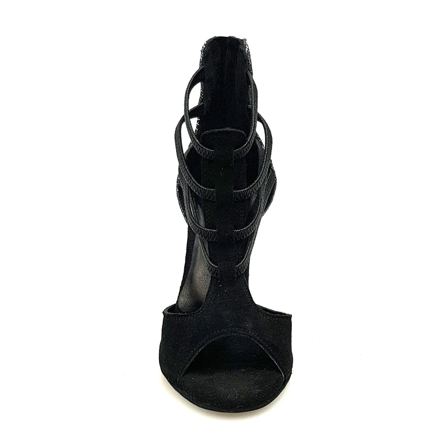 Sandalo donna Lilith Zip in camoscio nero con tacco rivestito in Fish Carbon, tacco alto e design elegante.