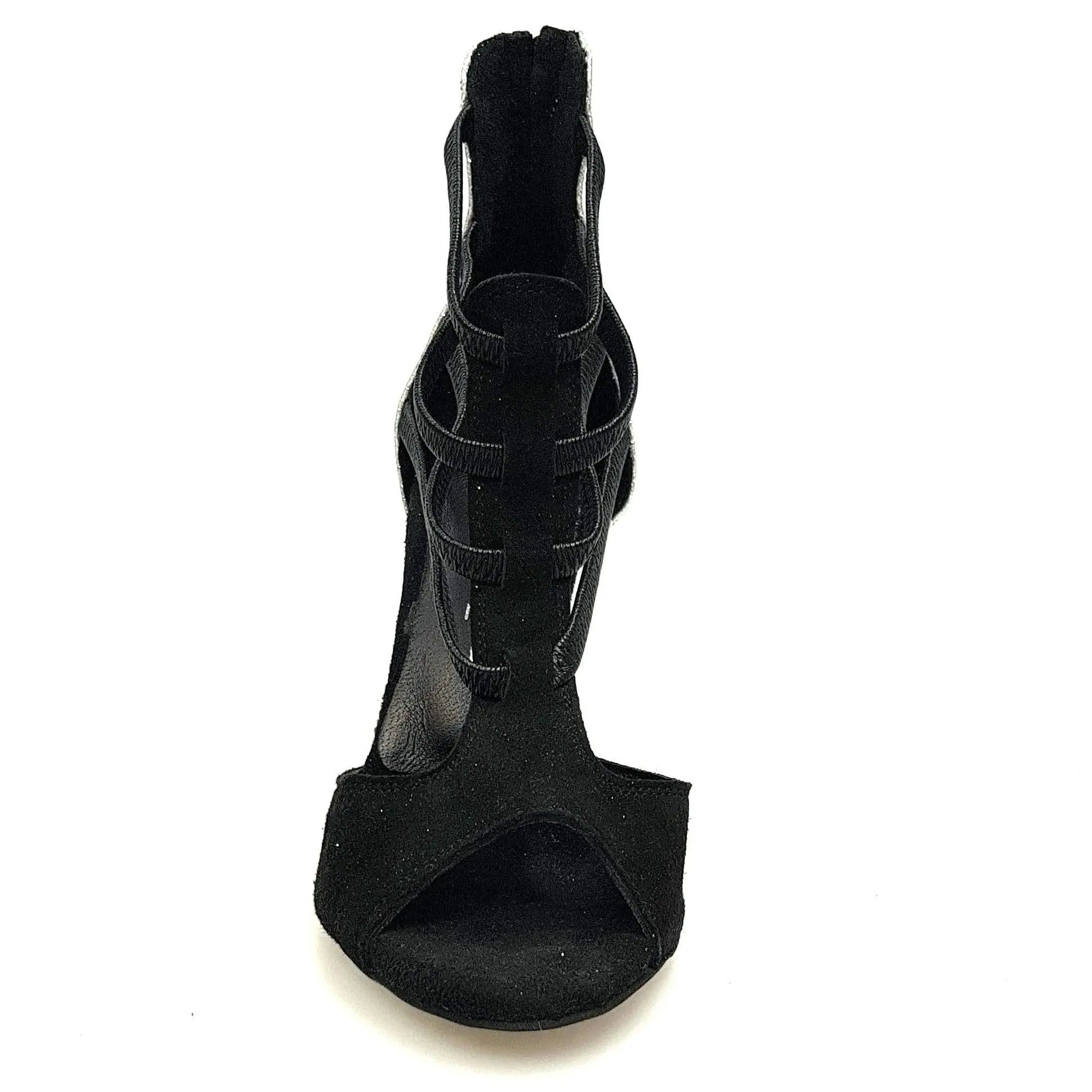Sandalo donna Wish Dance Shop Lilith Zip in camoscio nero con tacco e tallone in glitter argento, elegante e alla moda