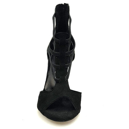 Sandalo donna Wish Dance Shop Lilith Zip in camoscio nero con tacco e tallone in glitter argento, elegante e alla moda