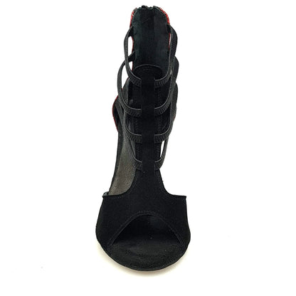Scarpa donna Lilith Zip in camoscio nero con tacco glitter rosso, tacco alto e design elegante.