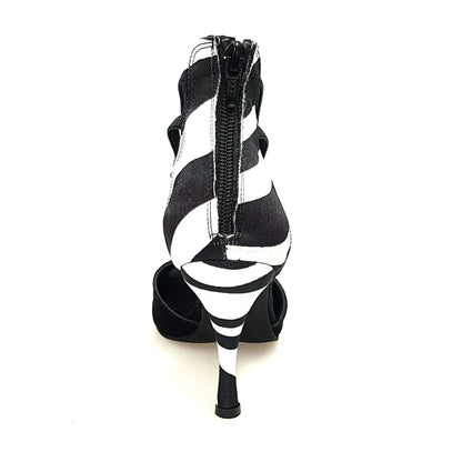 Scarpa donna Lilith Zip Zebra in camoscio nero con tacco e dettaglio in raso zebrato, stile elegante e alla moda.