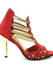 Carica immagine nella Galleria, Wish Dance Shop 460PW Camoscio Rosso con Borchie Oro e Elastici Oro
