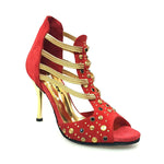 Load image into Gallery viewer, Wish Dance Shop 460PW Camoscio Rosso con Borchie Oro e Elastici Oro

