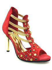Carica immagine nella Galleria, Wish Dance Shop 460PW Camoscio Rosso con Borchie Oro e Elastici Oro
