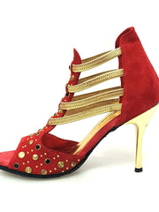 Carica immagine nella Galleria, Wish Dance Shop 460PW Camoscio Rosso con Borchie Oro e Elastici Oro
