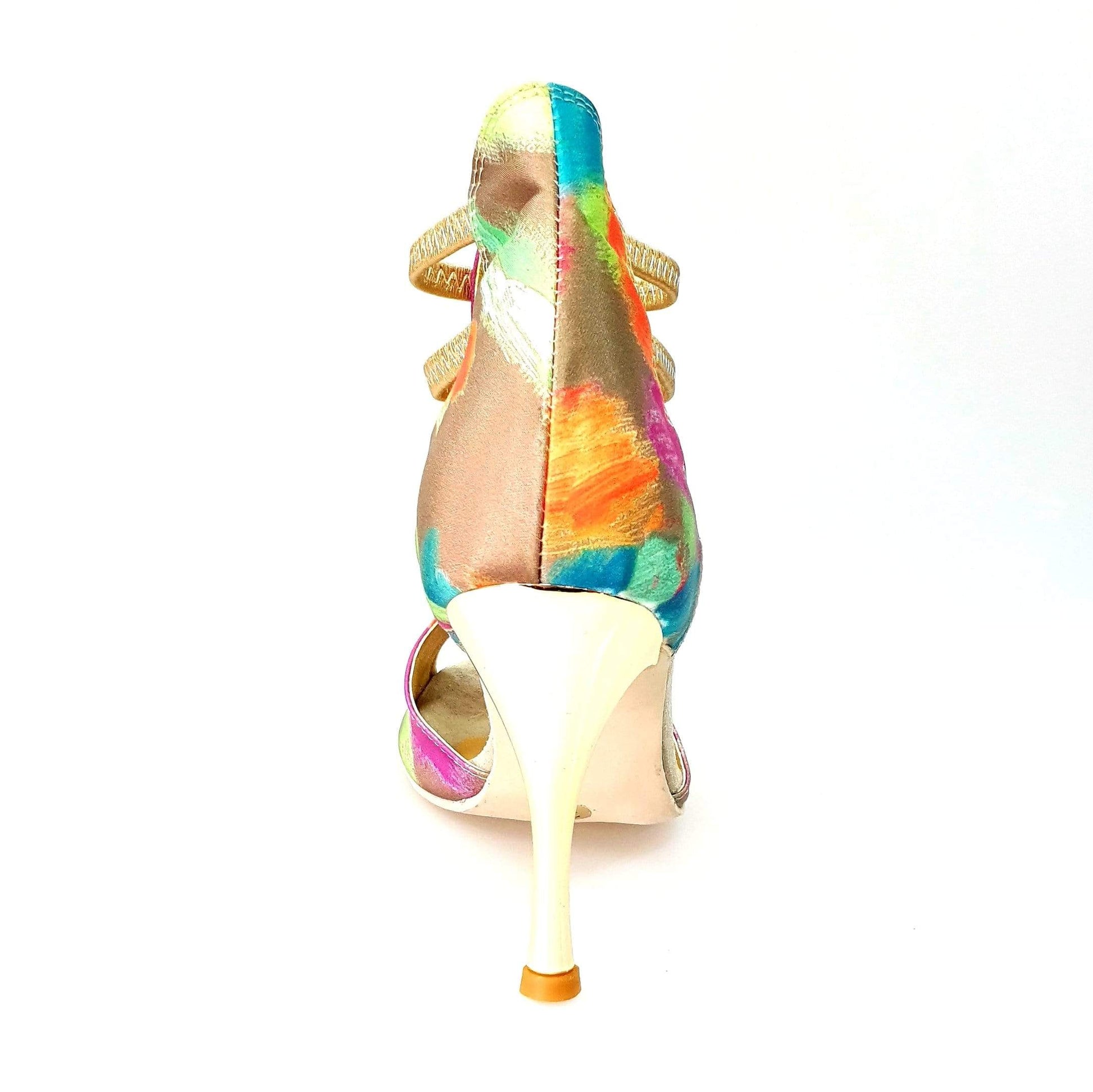 Scarpa da donna Iris Fantasy Green Gold Wish Dance Shop con tessuto Picasso verde, elastici e tacco a spillo laminato oro
