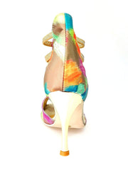 Carica immagine nella Galleria, Iris Fantasy Green Gold (460PW) - Sandalo da Donna in Tessuto Picasso Verde con Elastici e Tacco a spillo laminato Oro
