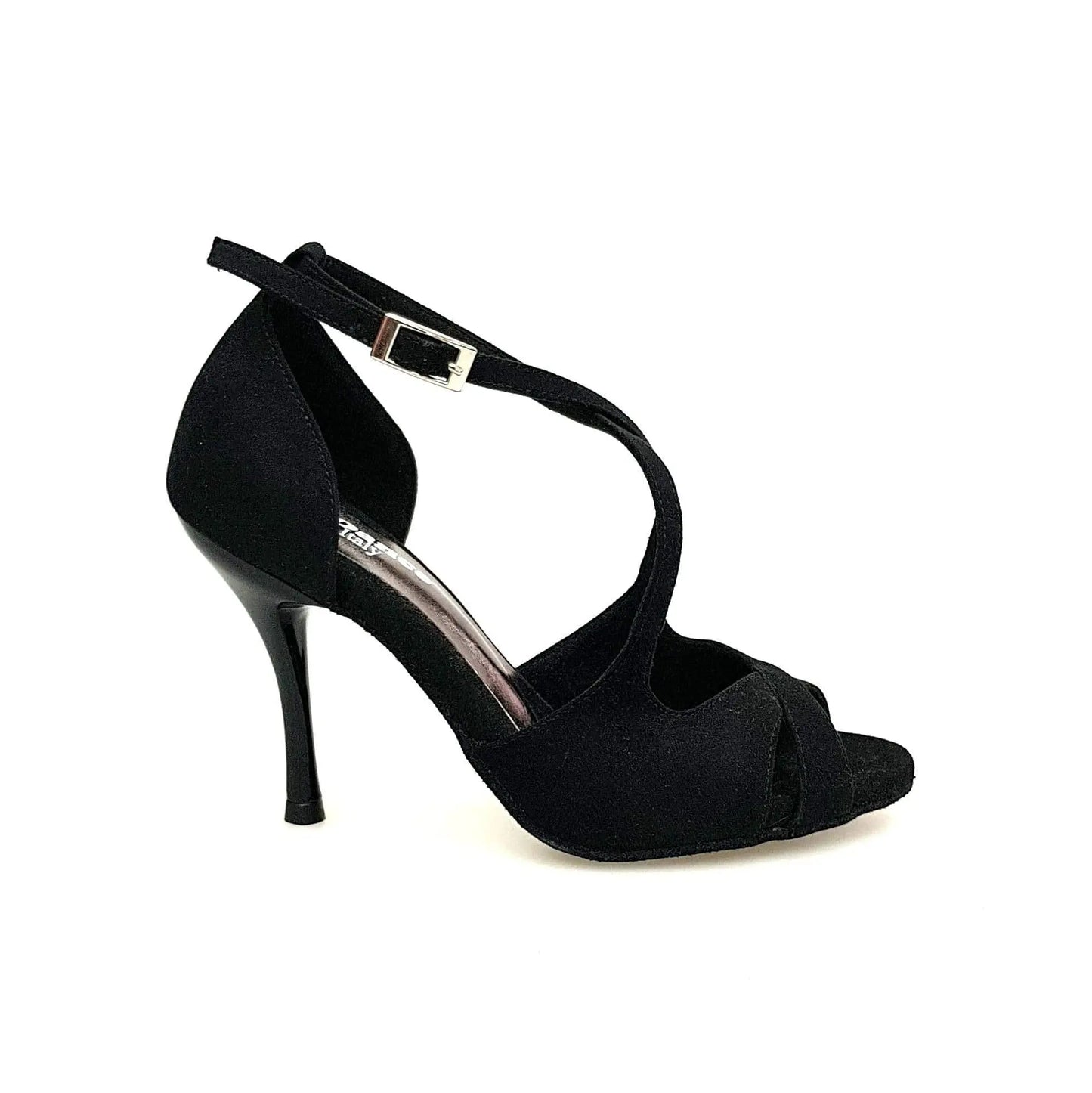 Sandalo Athena (486) da donna in morbido camoscio nero con tacco slim, scarpa elegante di Wish Dance Shop.