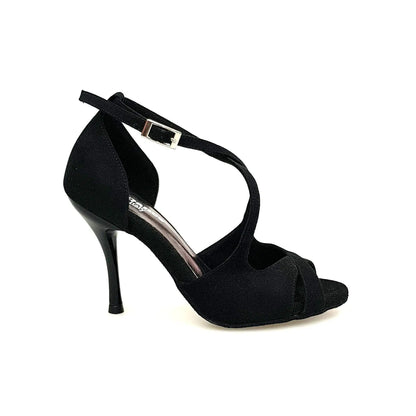 Sandalo Athena (486) da donna in morbido camoscio nero con tacco slim, scarpa elegante di Wish Dance Shop.