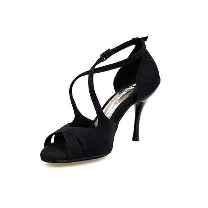 Sandalo donna Athena (486) in morbido camoscio nero con tacco slim, scarpa elegante Wish Dance Shop