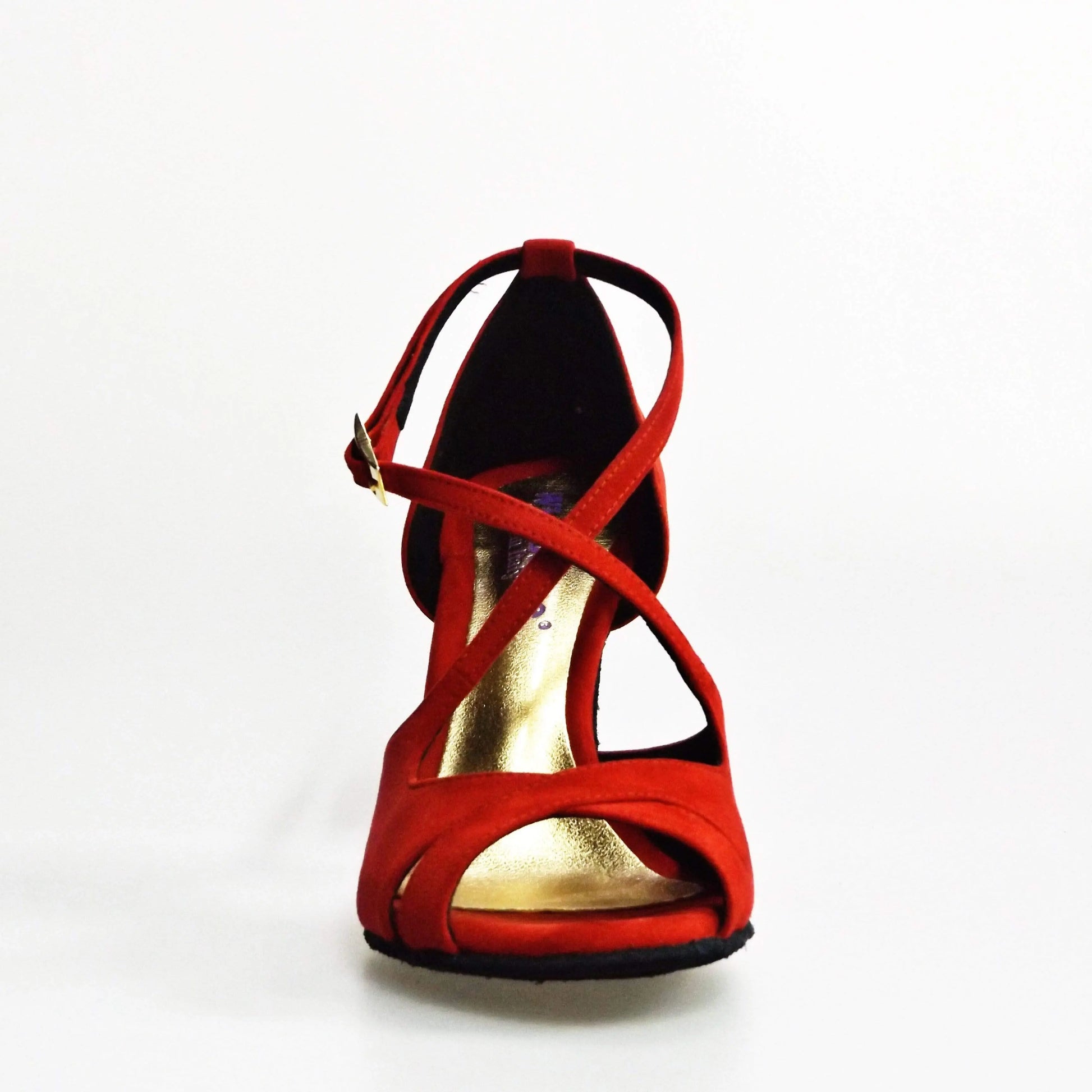 Sandalo donna Athena (486) in morbidissimo camoscio rosso con tacco slim, scarpa elegante di Wish Dance Shop.