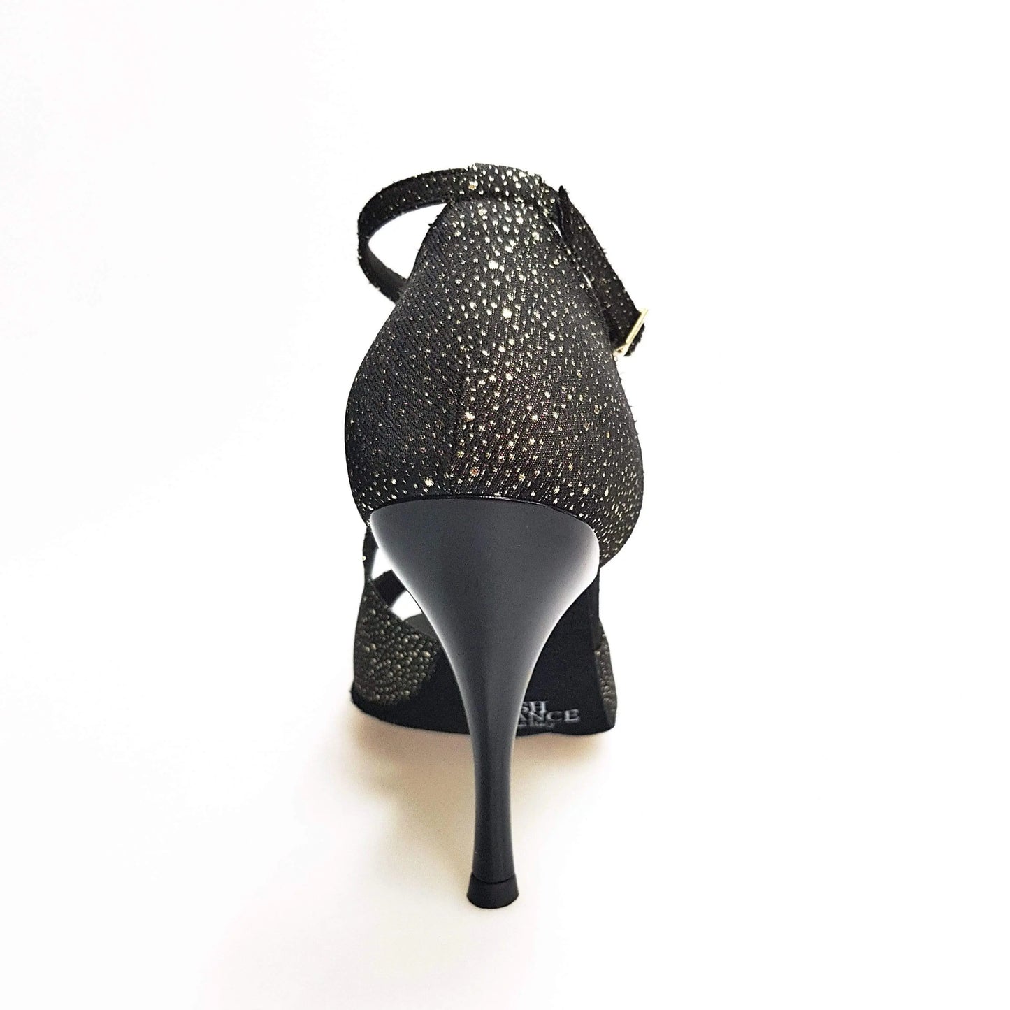 Sandalo da donna Athena Wish Dance Shop in tessuto nero puntinato con dettagli oro e tacco slim, scarpa elegante e alla moda