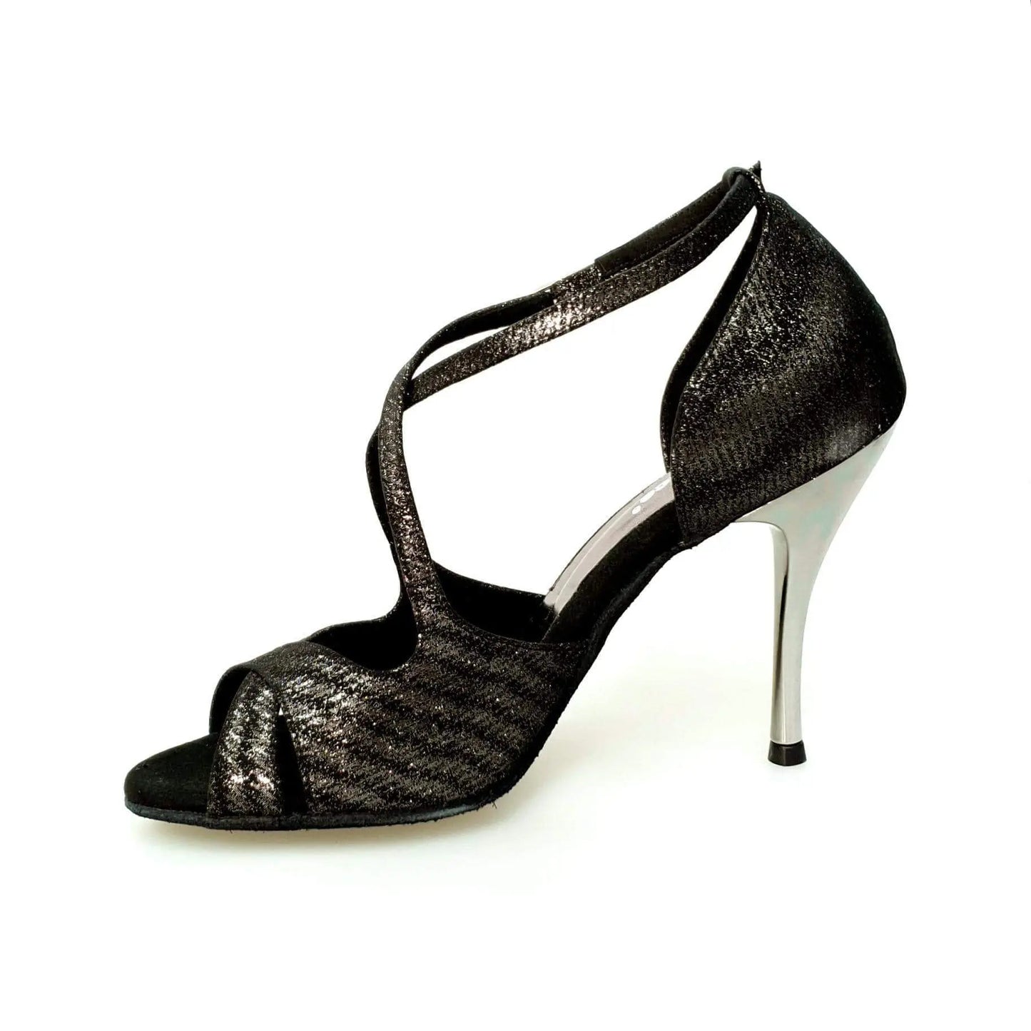 Sandalo donna Athena (486) Wish Dance Shop in tessuto Stella nero con tacco slim, scarpa elegante e comoda.