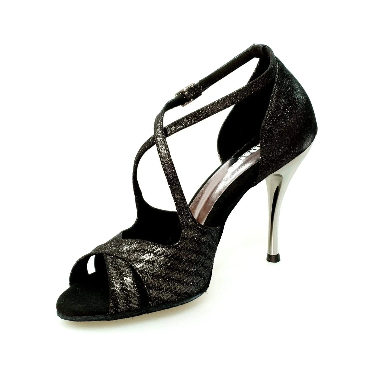 Sandalo donna Athena (486) Wish Dance Shop in tessuto Stella nero con tacco slim, scarpa elegante e comoda.