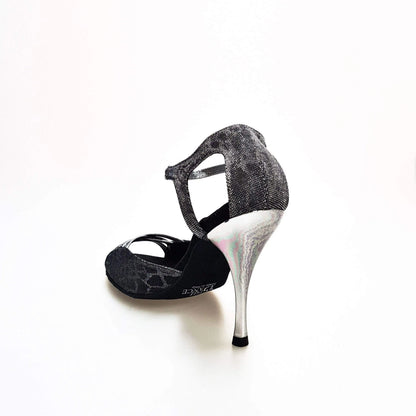 Sandalo donna Morgane Scarlett Wish Dance Shop con fascette glitter e tacco laminato in Sunset Carbon, elegante e brillante.