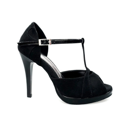 Sandalo donna Xena (698X) in camoscio nero e vernice nera con plateau e tacco a spillo, scarpa elegante Wish Dance Shop