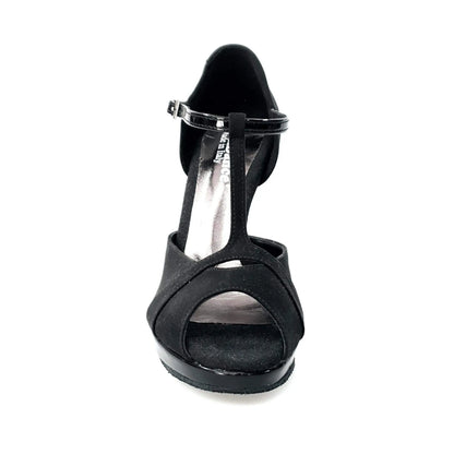 Sandalo donna Xena (698X) in camoscio nero e vernice nera con plateau e tacco a spillo, scarpa di Wish Dance Shop