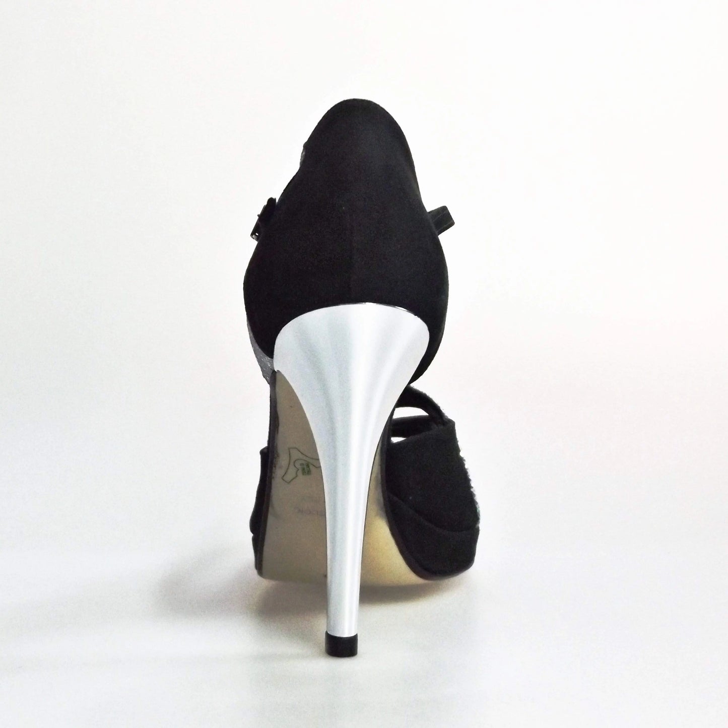 Sandalo da donna Xena (698X) in camoscio nero e glitter argento con plateau e tacco a spillo, di Wish Dance Shop