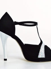 Carica immagine nella Galleria, Wish Dance Shop 698x Camoscio Nero e Glitter Argento Con Plateau
