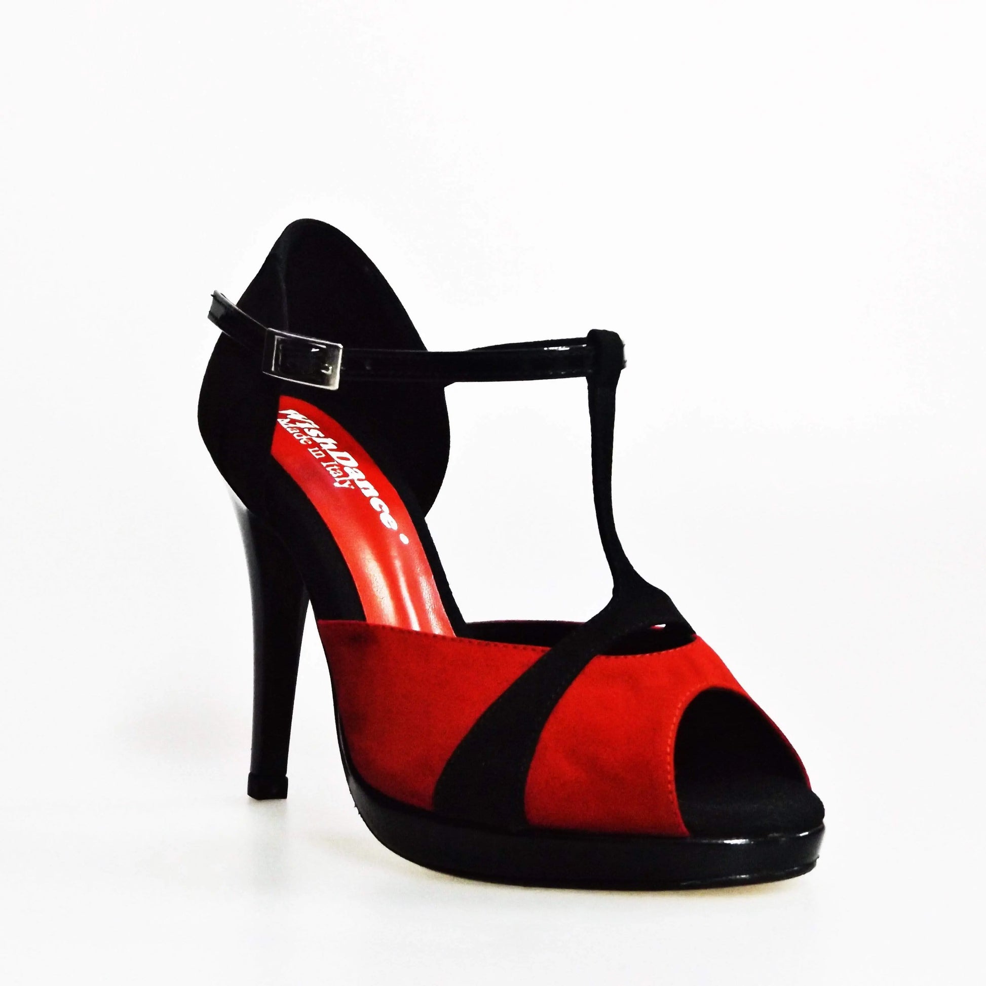 Scarpa da donna Xena (698X) in camoscio rosso e nero con plateau e tacco a spillo, elegante scarpa Wish Dance Shop