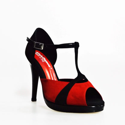 Scarpa da donna Xena (698X) in camoscio rosso e nero con plateau e tacco a spillo, elegante scarpa Wish Dance Shop
