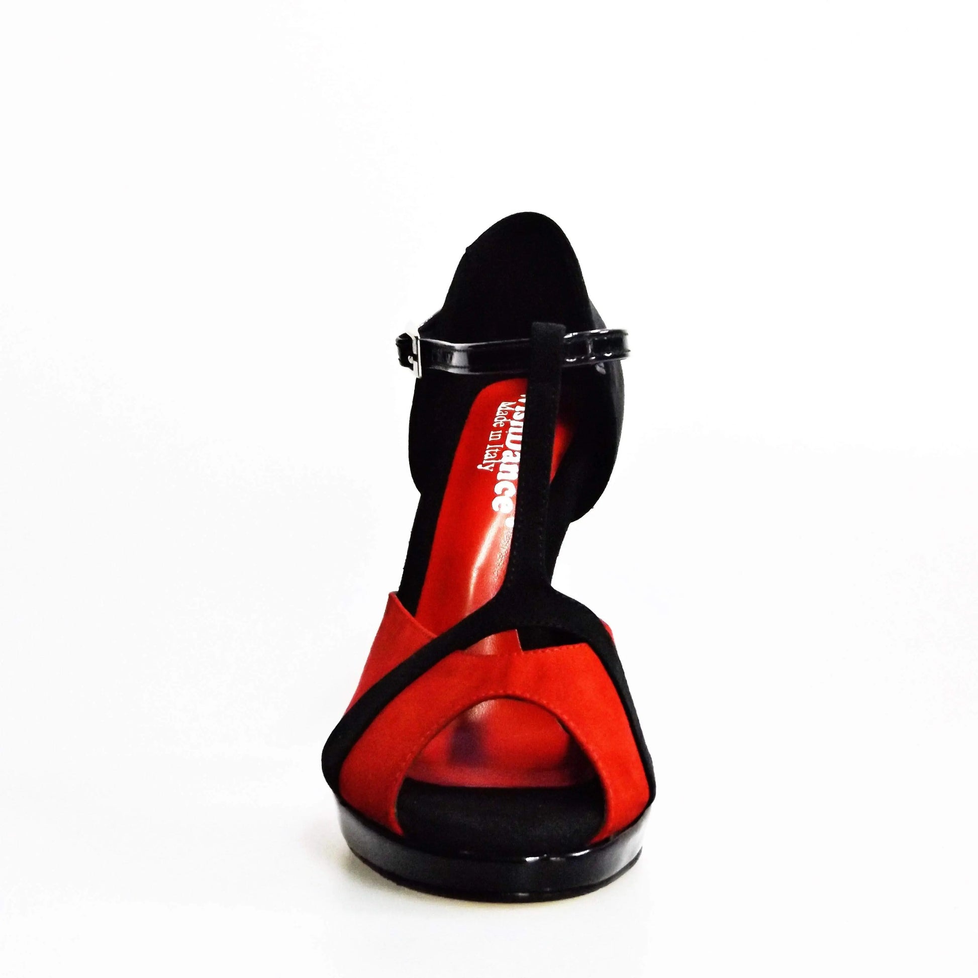 Sandalo donna Xena (698X) in camoscio rosso e nero con plateau e tacco a spillo, scarpa elegante Wish Dance Shop