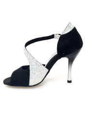 Load image into Gallery viewer, Anita (731) - Woman&#39;s Sandal in Black Suede and Silver Prism with Slim Heel

