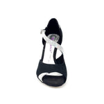Load image into Gallery viewer, Anita (731) - Woman&#39;s Sandal in Black Suede and Silver Prism with Slim Heel
