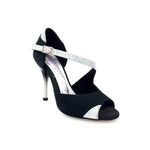 Load image into Gallery viewer, Anita (731) - Woman&#39;s Sandal in Black Suede and Silver Prism with Slim Heel
