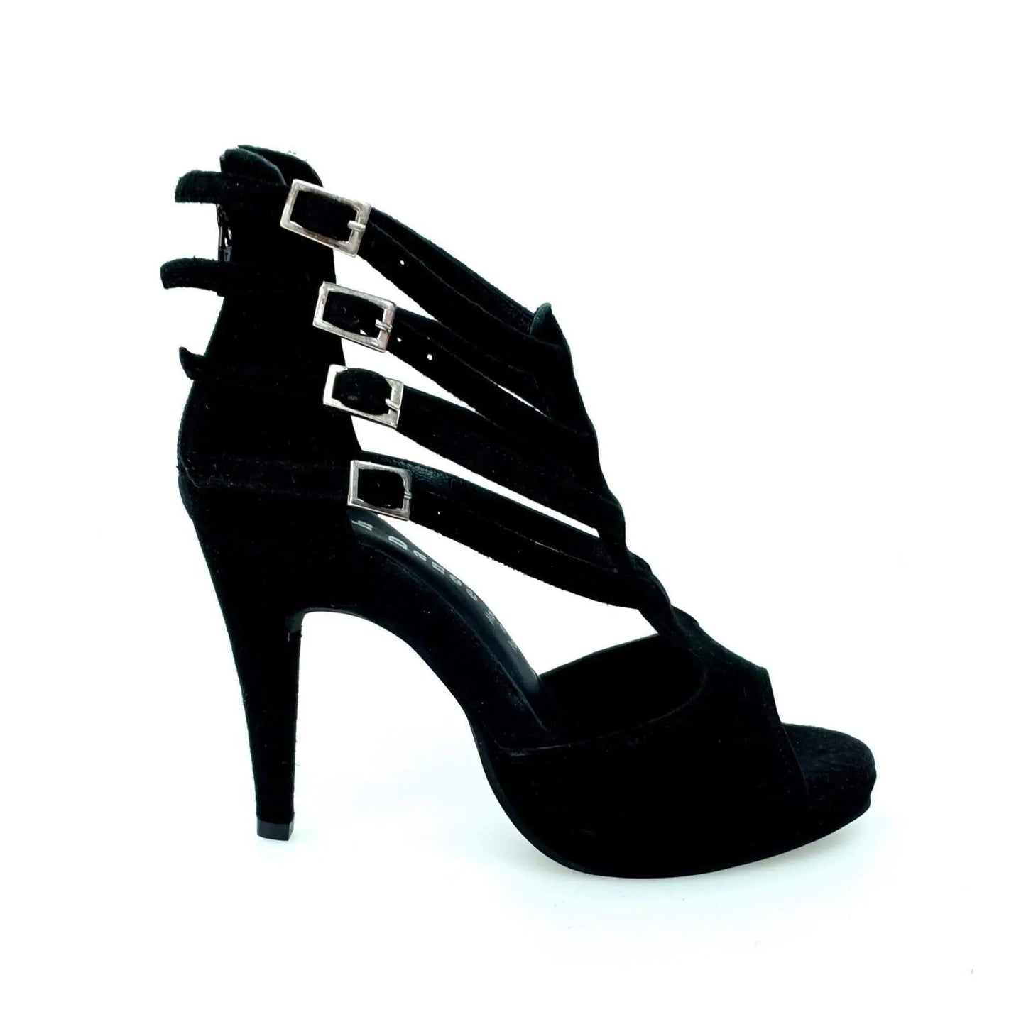 Scarpa da donna in camoscio nero con plateau, modello Malon (779F), marca Wish Dance Shop, vista frontale.