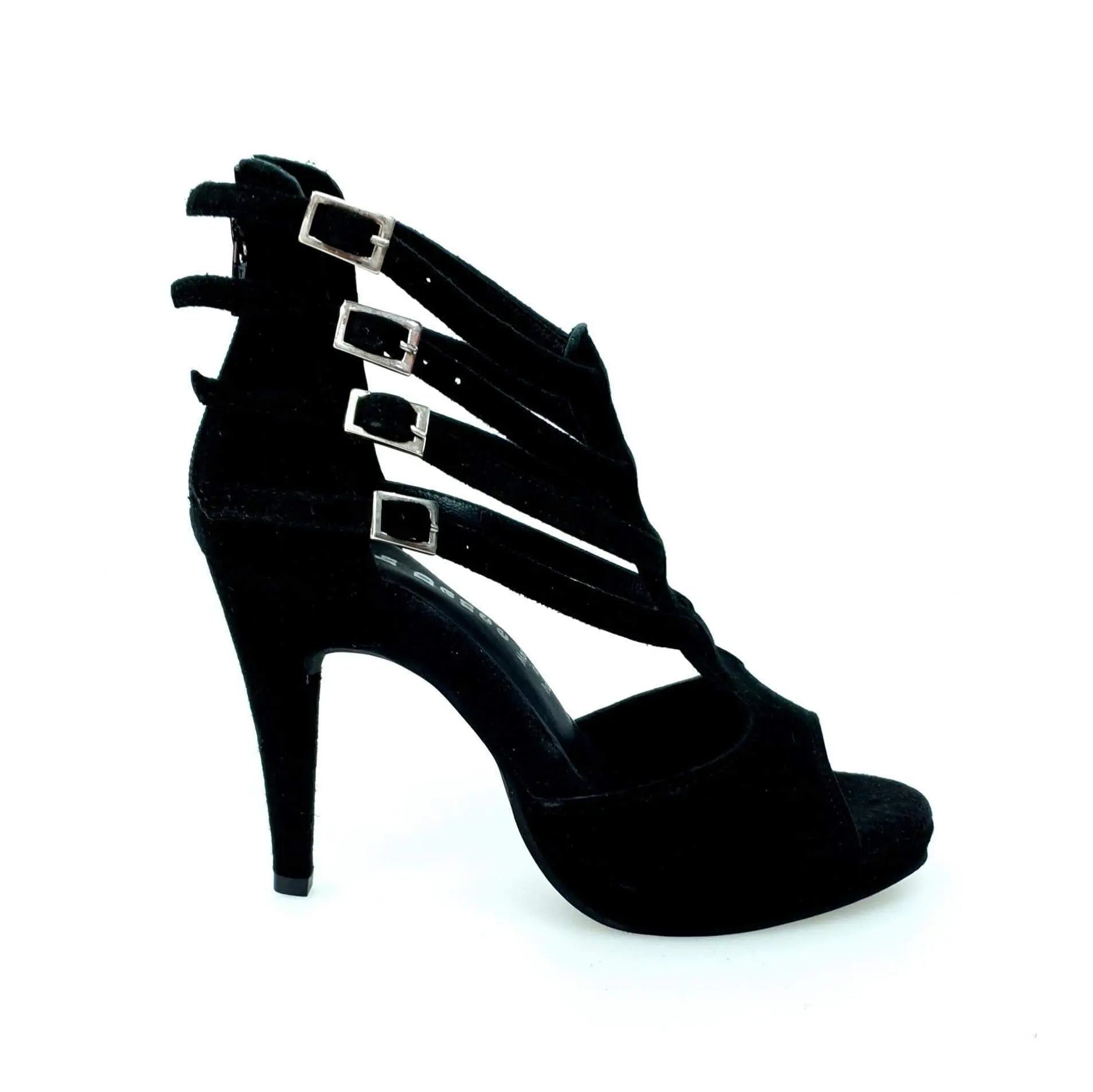 Scarpa da donna in camoscio nero con plateau, modello Malon (779F), marca Wish Dance Shop, vista frontale.