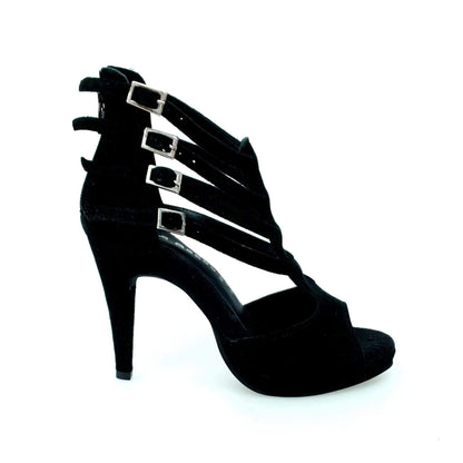 Scarpa da donna in camoscio nero con plateau, modello Malon (779F), marca Wish Dance Shop, vista frontale.