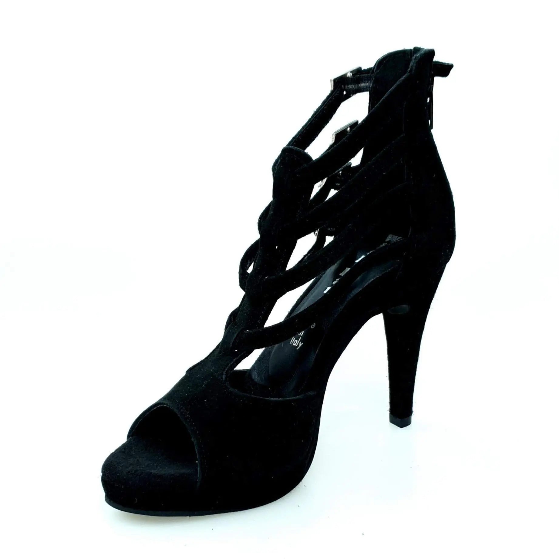 Scarpa donna Malon (779F) in camoscio nero con plateau, stile elegante e moderno, brand Wish Dance Shop.