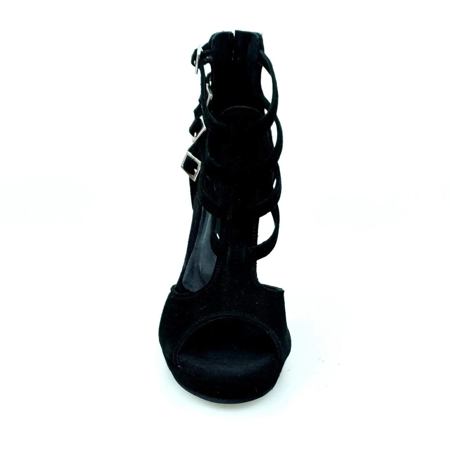 Scarpa da donna Malon (779F) in camoscio nero con plateau, scarpa elegante di Wish Dance Shop, vista frontale.