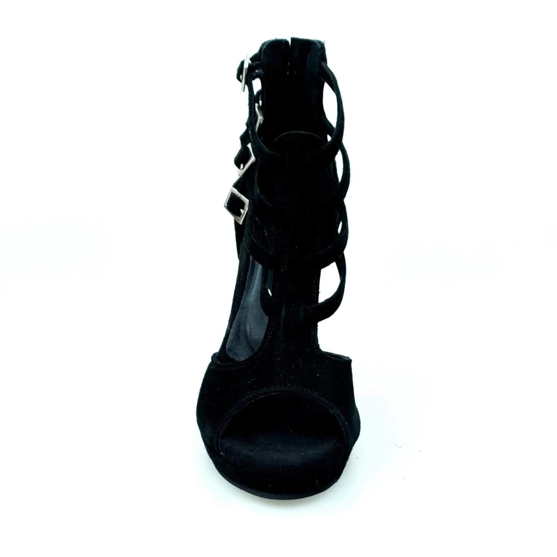 Scarpa da donna Malon (779F) in camoscio nero con plateau, scarpa elegante di Wish Dance Shop, vista frontale.