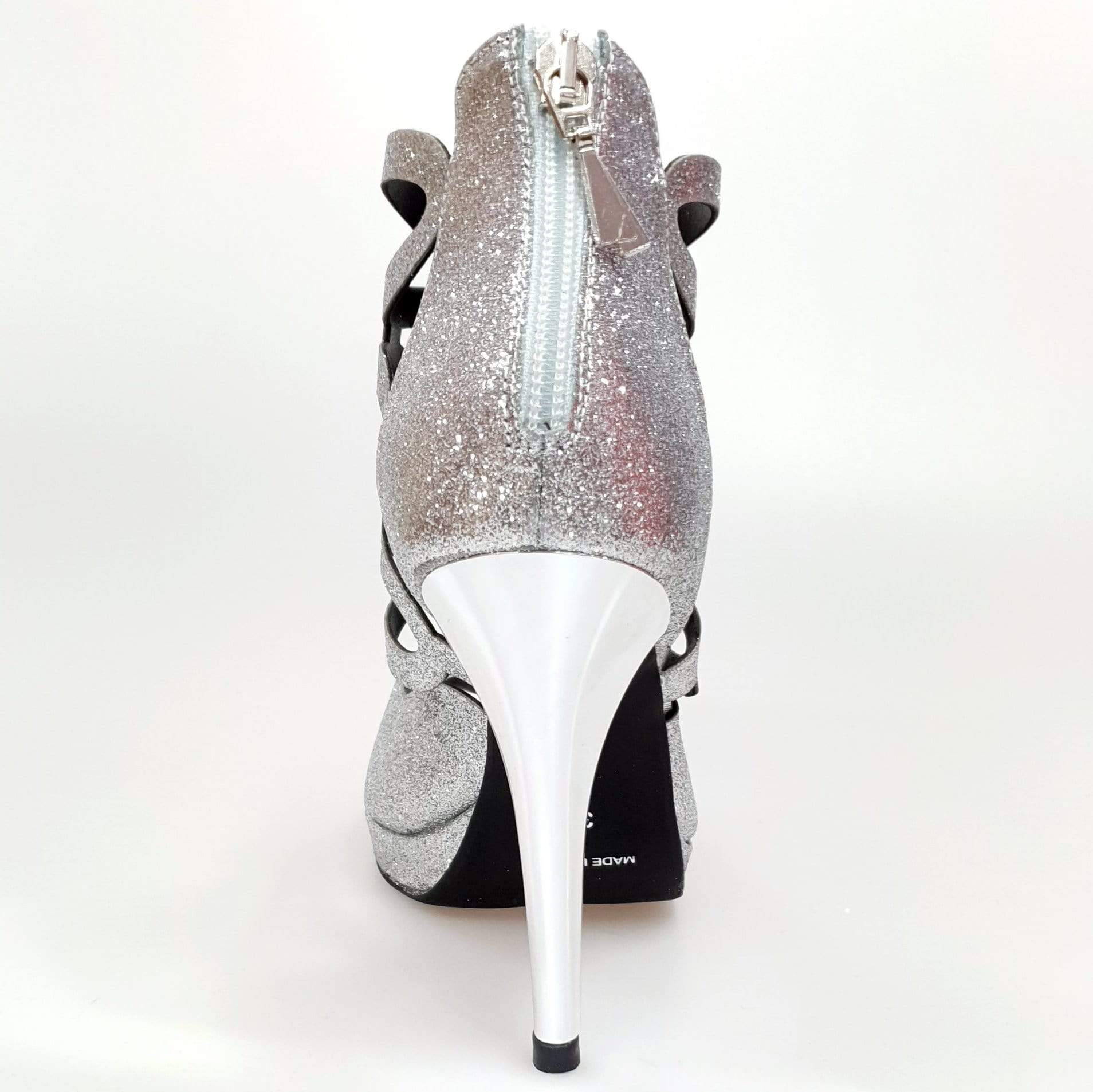 Scarpa da donna Cleopatra Wish Dance Shop in glitter argento brillante con tacco a spillo largo e plateau.