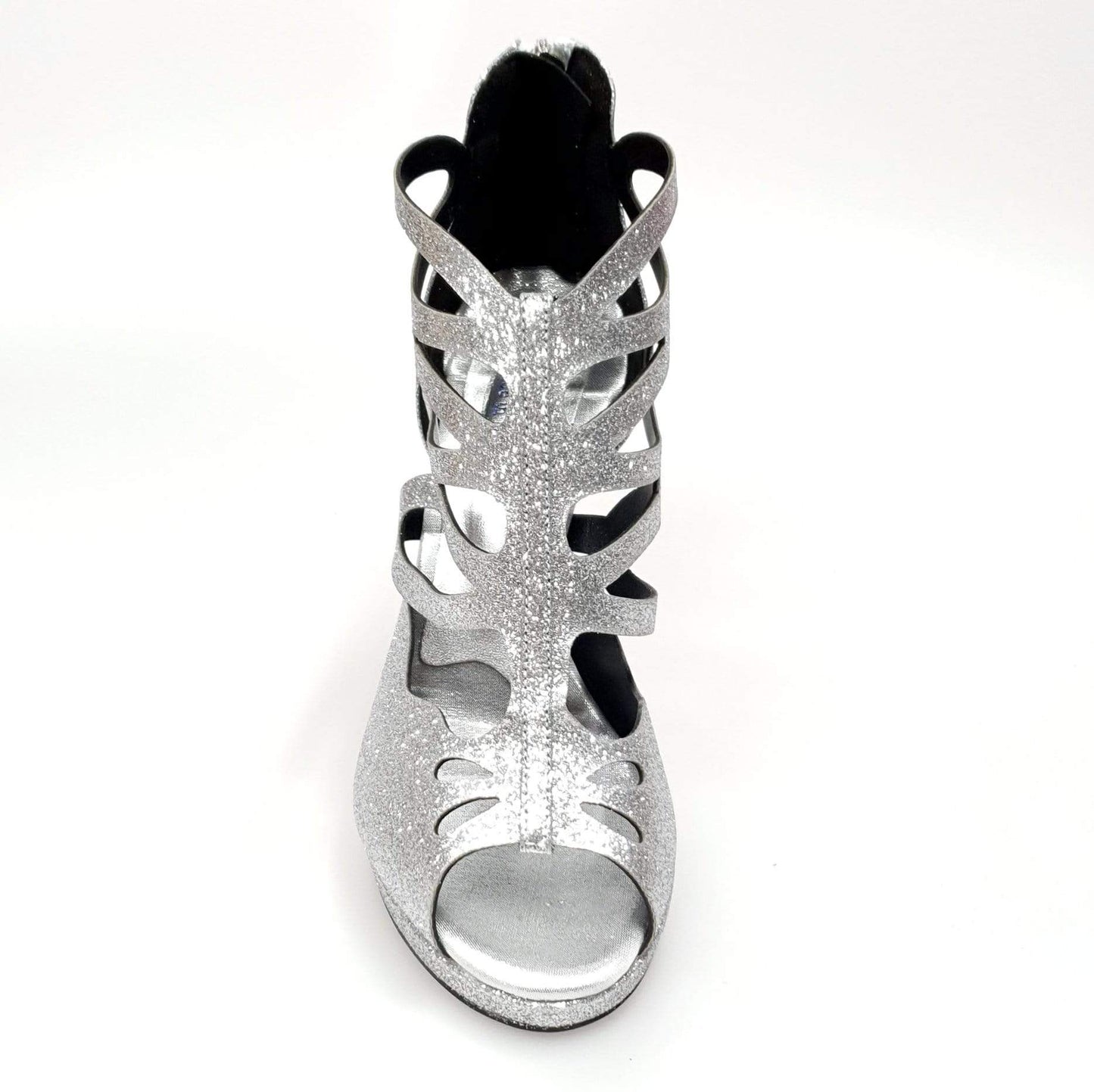 Scarpa da donna Cleopatra Wish Dance Shop in glitter argento brillante con tacco a spillo largo e plateau.
