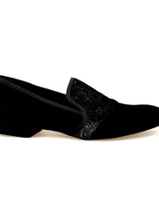 Load image into Gallery viewer, Aaron (MS22) - Black Suede Loafer with Embossed Gold Velvet Black Profile Long Shape
