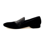 Load image into Gallery viewer, Aaron (MS22) - Black Suede Loafer with Embossed Gold Velvet Black Profile Long Shape
