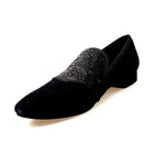 Load image into Gallery viewer, Aaron (MS22) - Black Suede Loafer with Embossed Gold Velvet Black Profile Long Shape
