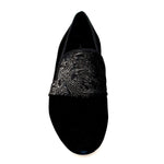 Load image into Gallery viewer, Aaron (MS22) - Black Suede Loafer with Embossed Gold Velvet Black Profile Long Shape
