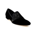Load image into Gallery viewer, Aaron (MS22) - Black Suede Loafer with Embossed Gold Velvet Black Profile Long Shape
