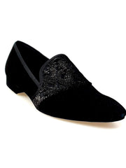 Load image into Gallery viewer, Aaron (MS22) - Black Suede Loafer with Embossed Gold Velvet Black Profile Long Shape
