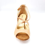 Load image into Gallery viewer, Adriana (137) - Woman&#39;s Sandal in Nude Satin Lined in Genuine Leather with Heel and Rocchettino Heel in Gold Python Suede
