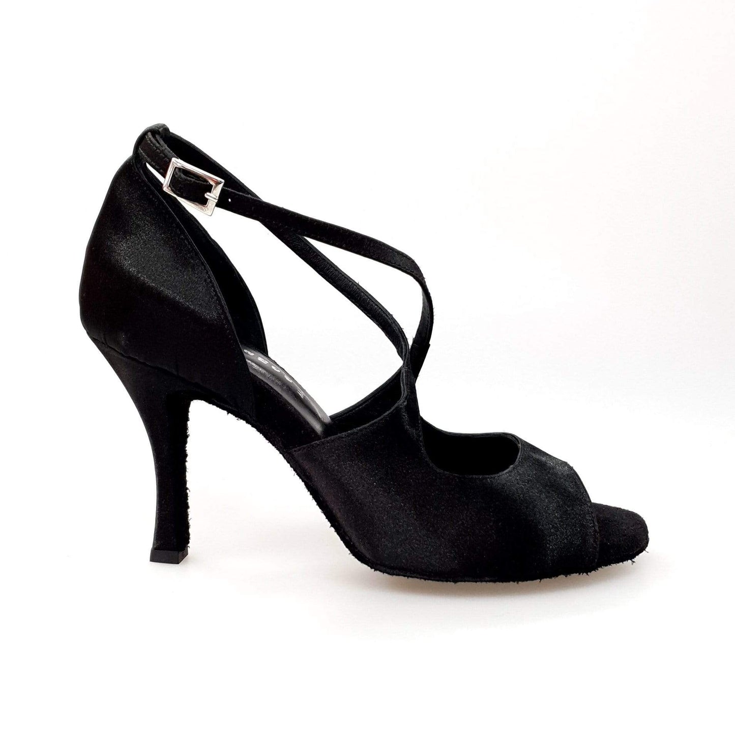 Sandalo da donna Adriana in raso di seta nero con fodera in vera pelle, scarpa elegante Wish Dance Shop.