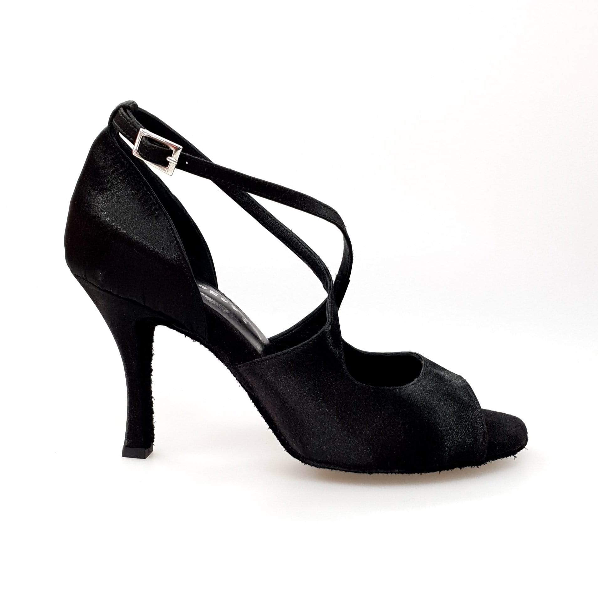 Sandalo da donna Adriana in raso di seta nero con fodera in vera pelle, scarpa elegante Wish Dance Shop.